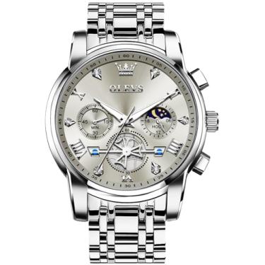 Imagem de OLEVS Relógios masculinos à prova d'água, luxuosos, com cara grande, de aço inoxidável, quartzo, analógico, relógio social para homens, luminoso, multifuncional, relógio masculino Relojes De Hombre