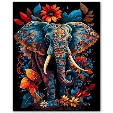 Imagem de ZUKIY Arte de parede de elefante floral Boho Spirit - 20 x 25 cm sem moldura - Impressão de animal indiano colorido para quarto, sala de estar, banheiro ou escritório - Decoração vibrante da vida