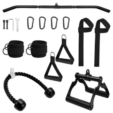 Imagem de sunmeg Acessórios de máquina de cabo para academia doméstica, acessórios de puxar para baixo e tríceps LAT, alças D duplas, acessórios de cabos de equipamentos de fitness, carga até 399 kg