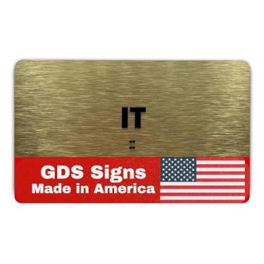 Imagem de Placa IT (Tecnologia da Informação) - Placa utilitária compatível com ADA, letras elevadas, braille grau 2, ouro escovado, certificado de inspeção TCO, pronto para instalação (17 cm L x 10 cm A)