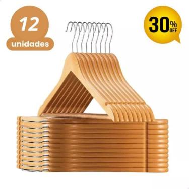 Imagem de kit 12 Cabides de madeira verniz para Roupas - WELLMIX