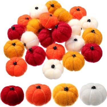Imagem de Simgoing 24 peças de pompons de abóbora de feltro pequeno para Halloween, 2,5 cm, mini abóboras, multicolorido, outono, feito à mão, guirlanda para artesanato, outono, Ação de Graças, Halloween