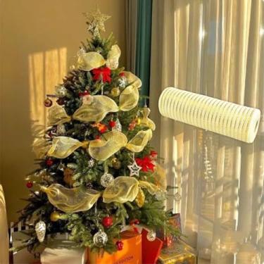 Imagem de Rede de malha de arame com glitter - fita metálica para decoração de árvore de Natal, guirlanda de fita, laço de guirlanda (25 cm x 10 metros) (ouro)