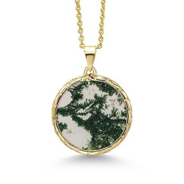 Imagem de Gem Stone King Colar feminino com pingente de pedra labradorita redonda | Pedra de 19 mm | Com corrente ajustável de 50 cm | Joias finas presentes para sua mãe, mulher e esposa, 19x19mm, Latão, Ágata