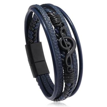 Imagem de Dreuyet Pulseiras de couro trançadas, retrô, guitarra, música, notas, feitas à mão, étnica, tribal, clave aguda, pulseira, punk, rock, joias presentes, Medium, Couro Metal, Sem Pedra Preciosa