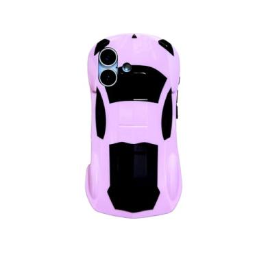 Imagem de Sepvaptfx Capa para iPhone 16 para meninos e meninas, design de carro esportivo de corrida 3D iPhone 16 para crianças, capa para iPhone 16 fofa e resistente (carro rosa)