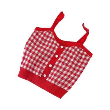 Imagem de Top Cropped De Malha Xadrez Azul Para Mulheres, Camisola De Verão Fofa