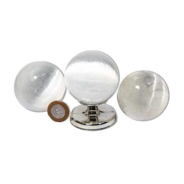 Imagem de Esfera de Selenita Natural Branca Translúcida - 300g, 6 a 7cm - Lapida