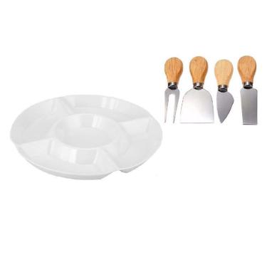 Imagem de Petisqueira 5 Divisórias 30cm Melamina Luxo + Jogo 4 Peças