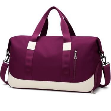 Imagem de Bolsa De Mão Mala Viagem Academia Feminina Masculina Super Grande, Compartimentos Com Zíper, Espaço Para Tênis Ou Roupas Sujas Alça Removível Modelo Transversal Bordo Poliéster (Vinho)