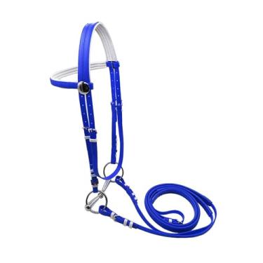 Imagem de Generic Rédea de cavalo com rédea, corda de montaria, acessórios de montaria, cabresto, cabresto para treinamento de adestramento, L Blue
