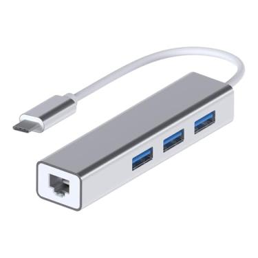 Imagem de MMOBIEL Adaptador USB Tipo C para Ethernet 1000 Mbps (1Gbps) RJ45 Dongle 3 portas USB 3.0 Ultra Slim Data Hub Compatível com MacBook Air/Pro iMac Acer, Lenovo, Asus, HP, Samsung, Huawei - Prata