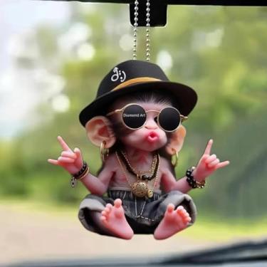 Imagem de 1 pingente de macaco 2D moderno com corrente realista bolsa de animal amuleto acrílico macaco acessórios de decoração de carro