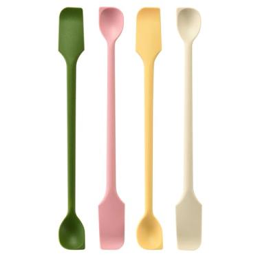 Imagem de Mini espátulas de silicone, 4 peças, espátula de cozinha de silicone de extremidade dupla longa resistente ao calor para potes de cozinha, garrafas finas estreitas, raspagem e mistura
