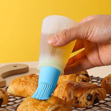 Imagem de Escova de cozinha de 62 g/60 ml de silicone para churrasco com tampa, escova de óleo resistente ao calor, fácil de limpar para grelhar e cozinhar, azul