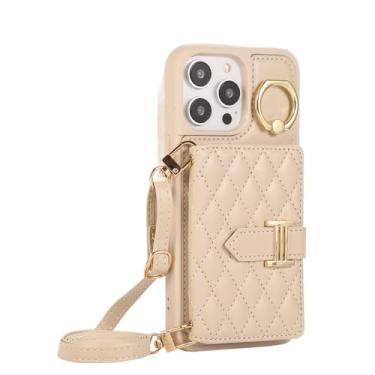 Imagem de Carteira de anel crossbody com porta-cartão capa de telefone para iPhone 15 14 13 12 11 Pro Max 7 8 Plus XR X XS Capa de couro, bege, para iPhone 7Plus (8Plus)