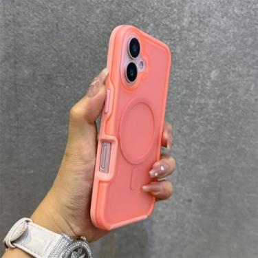 Imagem de Capa translúcida Matte Armor para iPhone 16, 15, 14, 13, 17 Pro Max, 17 Air Plus, 11, 12, capa rígida magnética de duas cores (para iPhone 11/LPinkDK)