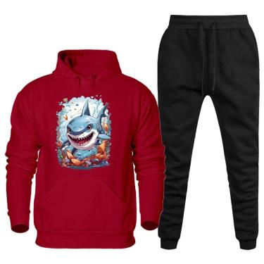 Imagem de Conjunto de Frio Canguru Blusa Quentinha Com Capuz Estampada e Calça Jogging Moletom Com Bolso