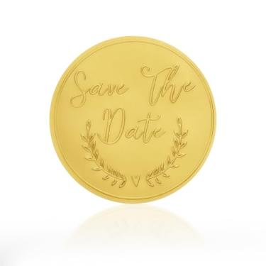Imagem de 120 adesivos de folha dourada Save the Date – Etiquetas de selo de envelope em relevo para casamentos, embalagens comerciais, convites, cartões, presentes – Adesivos de envelope dourado metálico (5 cm