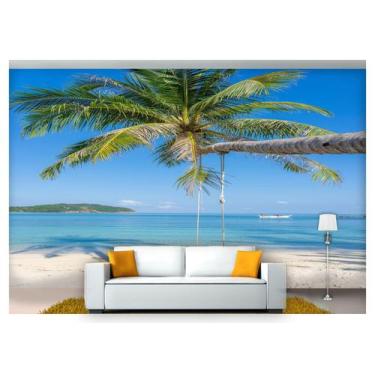 Imagem de Papel De Parede Praia Mar Céu Azul Balanço 3D Npr239 - Você Decora
