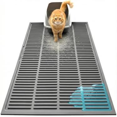 Imagem de PetNova Tapete de areia grande para gatos: Tapete de armadilha de areia de silicone para caixa de areia - Tapete de borracha macia impermeável e antiderrapante fácil de limpar - Design durável retém