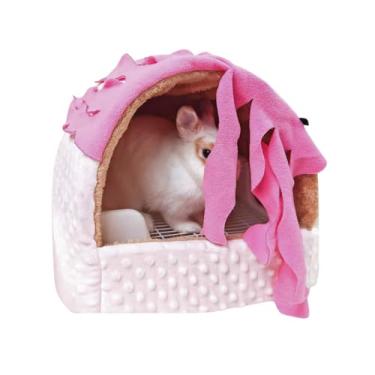 Imagem de Abrigo de coelho com cortinas, roupa de cama de algodão espesso quente para o inverno, ninho coberto sem fundo com vaso sanitário, adequado para coelhos, porquinhos-da-índia, ouriços e outros animais