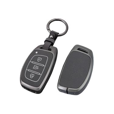 Imagem de Capa de couro para chave de carro em liga de zinco, suporte compatível com Hyundai Tucson Santa Fe Rena Sonata Elantra Creta Ix35 Ix45 I10 I30 I40(A-Style 1-Grey)