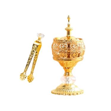 Imagem de Hitopin Suporte de queimador de incenso dourado, queimador de incenso árabe com pinças, queimadores de incenso vintage de metal, para spa de ioga de aromaterapia, decoração de mesa de casa, decorações