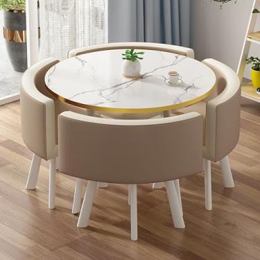 Imagem de Mesa de negociação de recepção mesa de jantar e cadeira conjunto de 4, conjunto de mesa e cadeira de móveis redondos, economizar espaço, sala de reunião escritório negociação de recepção 1 mesa 4