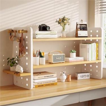 Imagem de Organizador de armazenamento de mesa de madeira maciça, prateleira para livros, decoração de mesa de escritório em casa com organizador de placa de orifício lateral - presentes