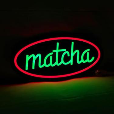 Imagem de Placa LED Matcha Neon, 40,6 cm × 20,3 cm, placa comercial para casa de chá, loja de chá com bolhas, café de sobremesa, barra de smoothie, bar de suco, local de brunch, fundo de acrílico preto, fácil