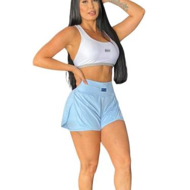 Imagem de Short Feminino Duplo Fitness Academia Corrida Cintura Alta Bolso Zíper