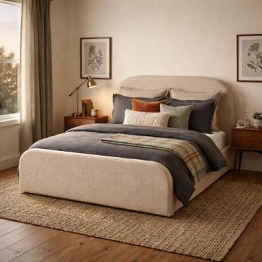 Imagem de Cama Casal 1.40m Estofada Valentina Moderna Linha Alta Para Quarto - L