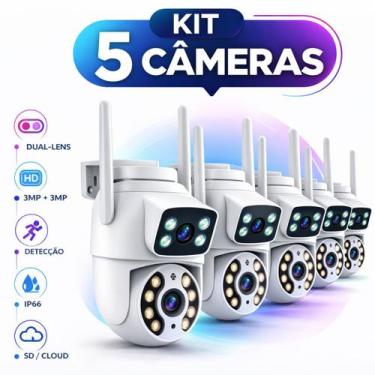 Imagem de Kit 5 Câmeras Segurança WiFi Lente Dupla 360 6MP HD IP66 Monitoramento