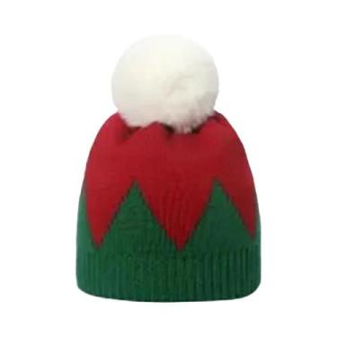 Imagem de Gorro De Tricô Vermelho E Verde Para Bebês, Quente Para O Inverno, Cha