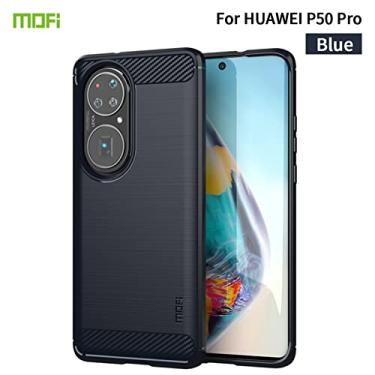 Imagem de For Huawei P50 Pro MOFI Gentleness Series Brushed Texture Carbon Fiber Soft TPU Case