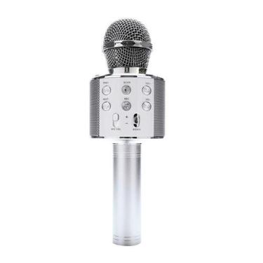 Imagem de Microfone Bluetooth Karaokê Sem Fio Recarregável Prata - Booglee