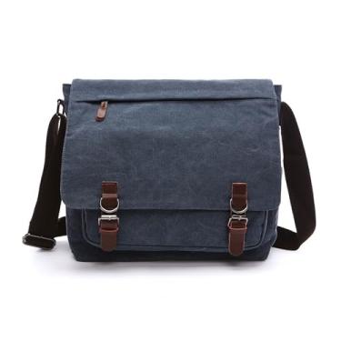 Imagem de Jueshanzj Bolsa de lona masculina e feminina bolsa transversal de ombro bolsa de computador de negócios, Azul escuro, Medium