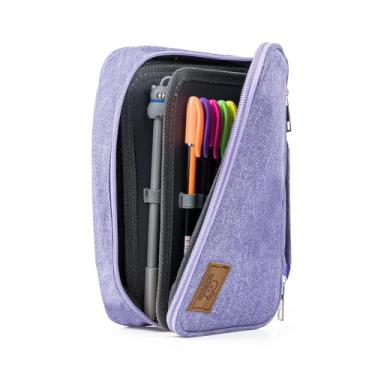 Imagem de Estojo Escolar Feminino Masculino Grande Box 100 Pens Ziper Resistente Escolar Papelaria Fofa Infantil Unissex Organizador De Lápis Canetas Marcadores Lapiseiras Borrachas Apontadores (Roxo)