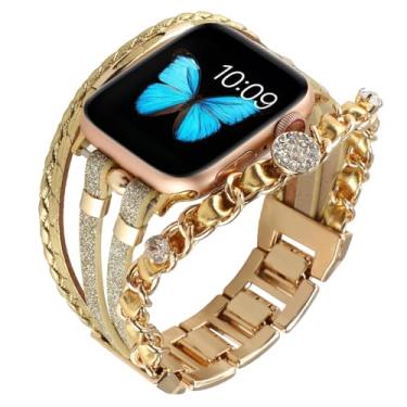 Imagem de Waillynice Pulseira de metal para Apple Watch série 876 SE54Ultra, pulseira feminina para IWatch de 49 mm, 45 mm, 41 mm, 40 mm, 38, 44 mm (ouro, 42 44 45 49 mm)