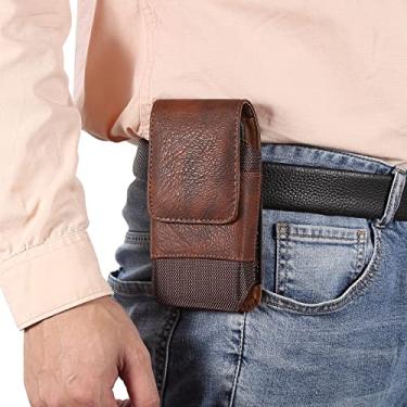Imagem de Suporte de couro para celular com clipe de cinto marrom, bolsa de cintura pequena para homens, coldre universal de 16,5 cm para cinto para celular, bolso para celular, bolsa de transporte para