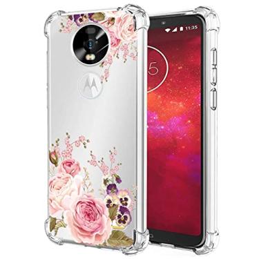 Imagem de Yerebel Capa para Moto Z3 Play/Moto Z3, XT1929 capa fofa, capa de telefone de borracha macia de TPU (poliuretano termoplástico) flexível transparente para Motorola Moto Z3 Play (roseflower)