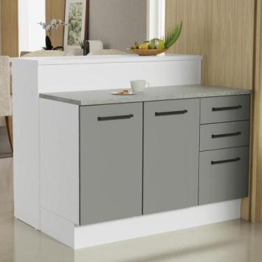 Imagem de Ilha de Cozinha com Bancada e Balcão 120 cm Branco/Cinza Agata Madesa,