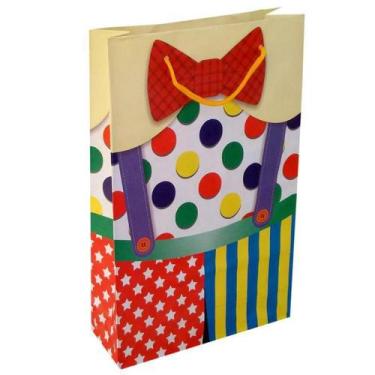 Imagem de Kit 100 Sacolas De Papel Palhaço Circo Bolsa Festa 25X17X6Cm - On Stor