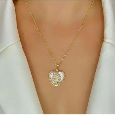 Imagem de Colar Filhos com Pingente Coração Madrepérola Menino/Menina Folheado O