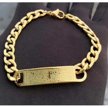 Imagem de Pulseira Corrente Masculino Elos com Placa Oração Pai Nosso 10mm Aço I