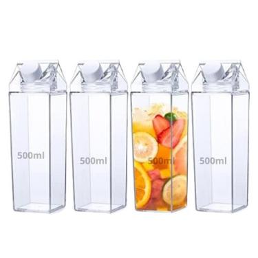 Imagem de Kit 4 Garrafa 500ml Acrílico Plástico Água Suco Leite Caixa - Mixmerca