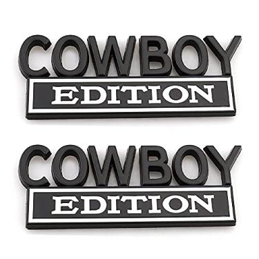 Imagem de CARRUN 2 peças Emblema Edição Cowboy Carro Lateral Traseira Porta Porta-malas Para-choque Metal Emblema 3D Adesivo Adequado para F-150 F250 F350 Silverdo 1500 2500 Sierra GMC Chevy C10 C15 Caminhão SUV Preto Branco CR-2CB