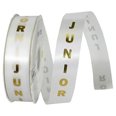 Imagem de Reliant Ribbon Fita de cetim júnior, 3,5 cm x 91 m, branco/ouro