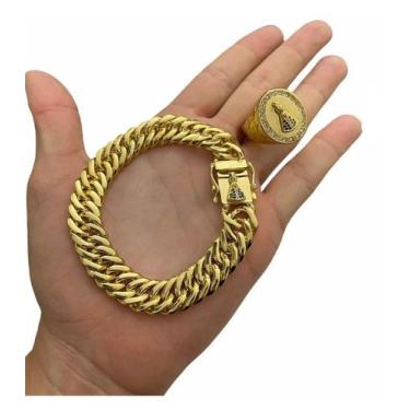 Imagem de Anel + Pulseira 13mm Santa Nossa Senhora Banhado A Ouro 18k - ToJoia18